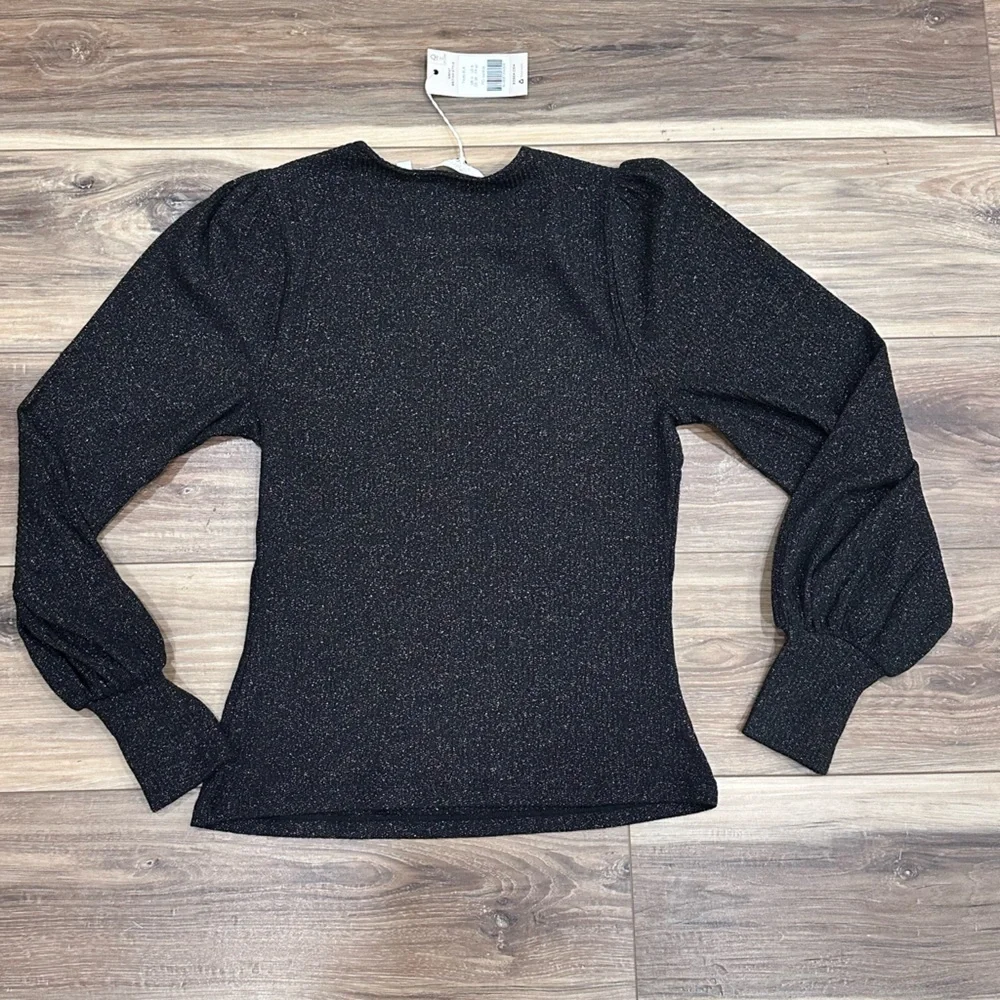 Boden Sparkle Puff Sleeve Sweater Crew Neck Wool Cashmere Black Sz 8 NWT